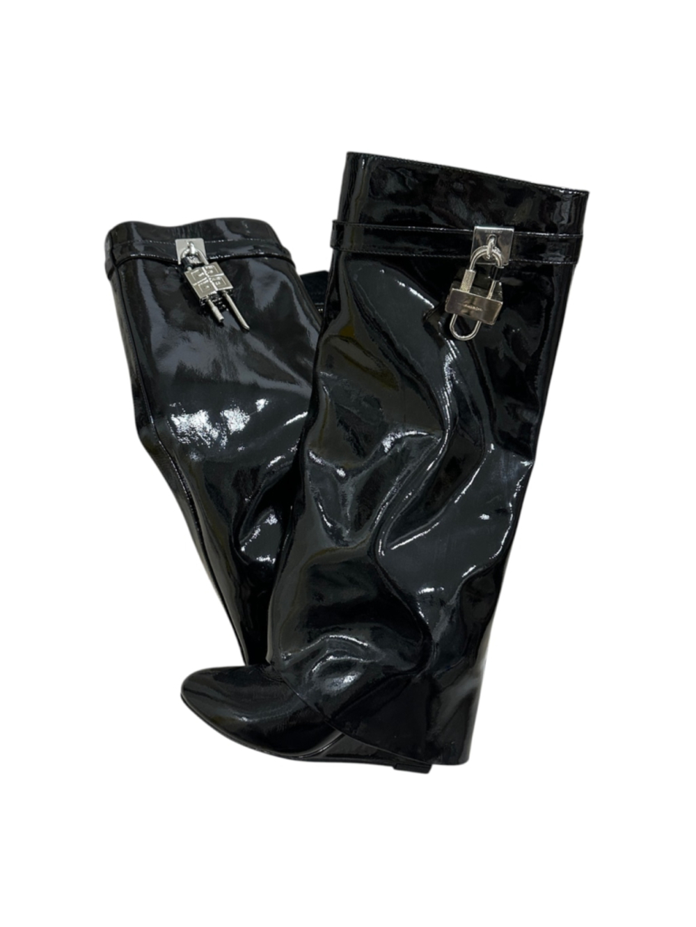 Women's Givenchy Black Patent Leather Shark Wedge Boots Size 36 - Picture 2 of 5